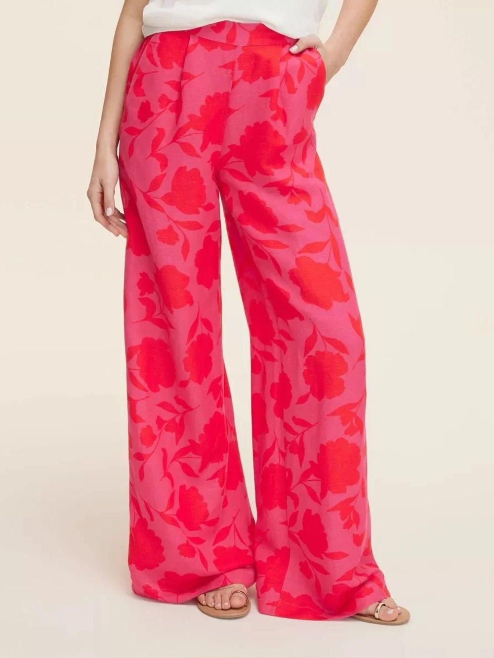 Kate Spade x Target Red/Pink Floral Linen Blend Wide Leg Pants
